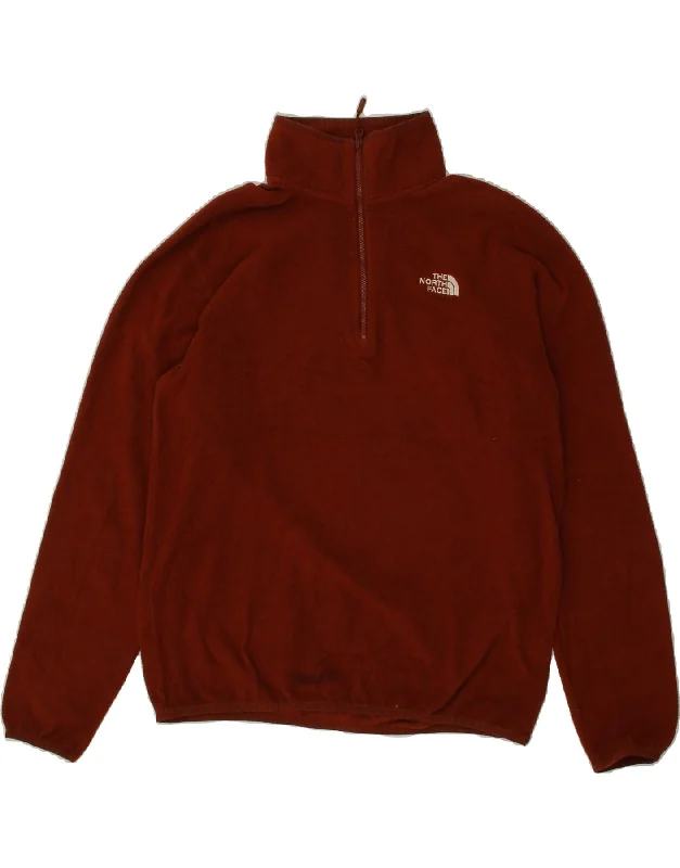 THE NORTH FACE Mens Zip Neck Fleece Jumper Medium Maroon Polyester Glossy Satin Silk THE NORTH FACE Mens Zip Neck Fleece Jumper Medium Maroon Polyester Glossy Satin Silk