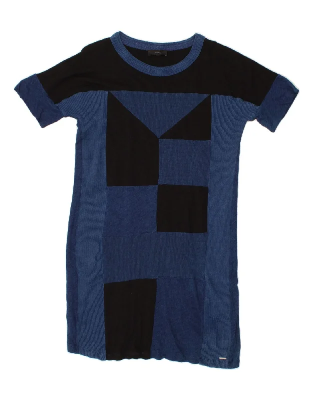 DIESEL Womens Short Sleeves Jumper Dress UK 10 Small Blue Geometric Cotton Terry Terry Cloth Terry Knit DIESEL Womens Short Sleeves Jumper Dress UK 10 Small Blue Geometric Cotton Terry Terry Cloth Terry Knit