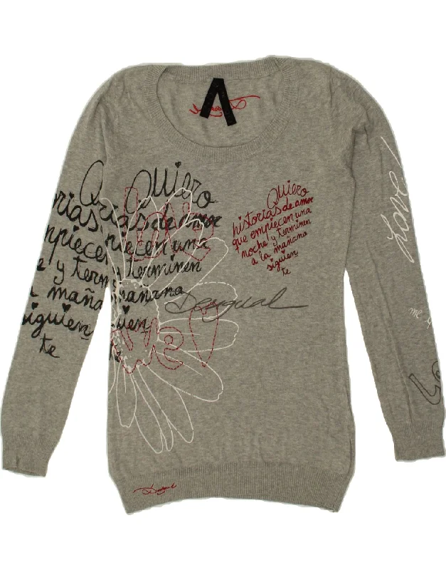 DESIGUAL Womens Graphic Boat Neck Jumper Sweater UK 18 XL Grey Cotton Ribbed Striped Patterned DESIGUAL Womens Graphic Boat Neck Jumper Sweater UK 18 XL Grey Cotton Ribbed Striped Patterned