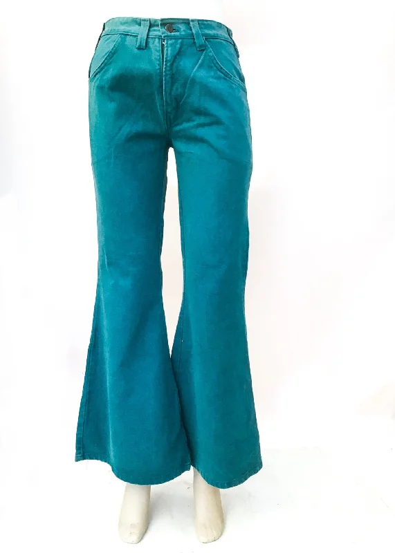 1970s Vintage Turquoise Elephant Bell Bottom Flared Jeans • HIgh Waist 28”W Casual Straight-Leg Jeans