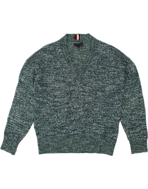 TOMMY HILFIGER Mens V-Neck Jumper Sweater Medium Green Flecked Cotton Nylon Fabric Polyester Fabric Spandex Fabric TOMMY HILFIGER Mens V-Neck Jumper Sweater Medium Green Flecked Cotton Nylon Fabric Polyester Fabric Spandex Fabric