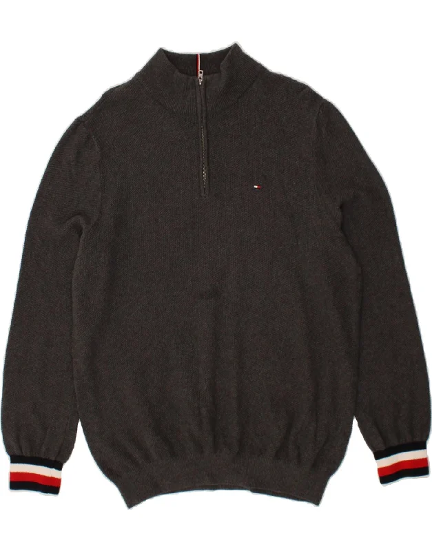 TOMMY HILFIGER Mens Zip Neck Jumper Sweater XL Grey Cotton Cable Knit Ribbed Knit Lace Knit TOMMY HILFIGER Mens Zip Neck Jumper Sweater XL Grey Cotton Cable Knit Ribbed Knit Lace Knit
