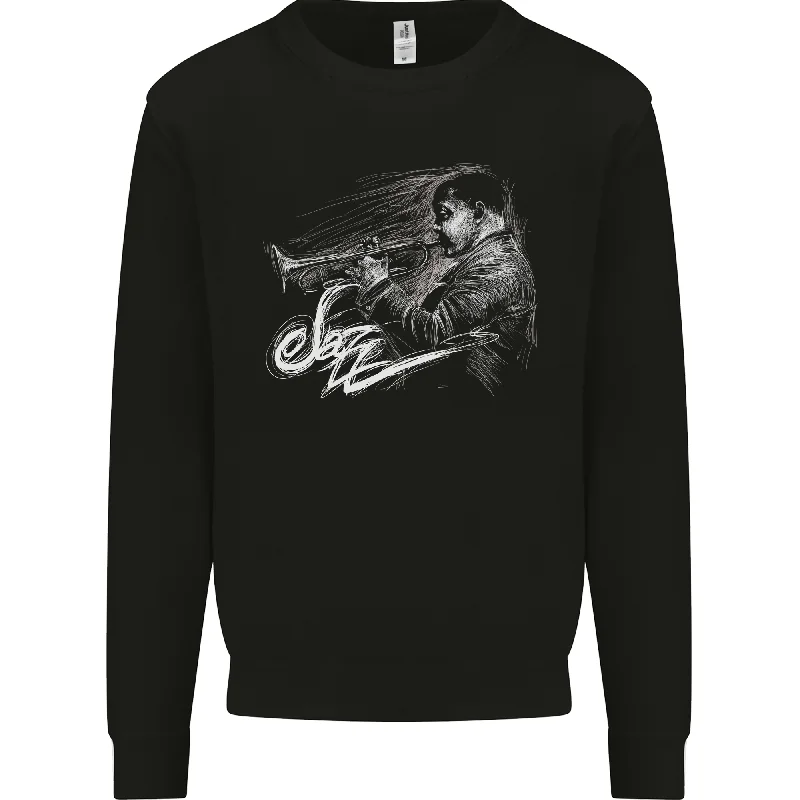 A Jazz Player Playing the Trumpet Mens Sweatshirt Jumper Hoodie with Elastic Cuffs Stretchable Comfortable
