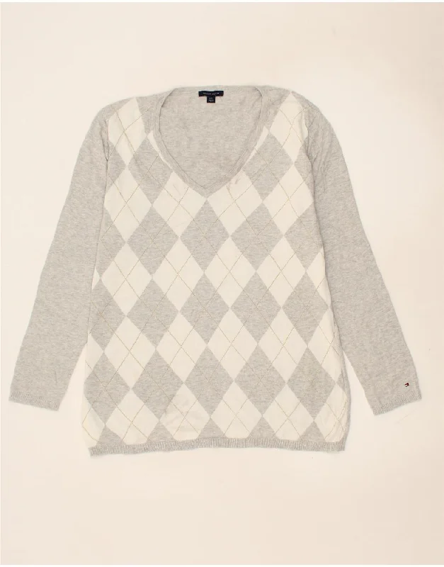 TOMMY HILFIGER Womens V-Neck Jumper Sweater UK 16 Large Grey Long Sweater Short Sweater Cropped Sweater TOMMY HILFIGER Womens V-Neck Jumper Sweater UK 16 Large Grey Long Sweater Short Sweater Cropped Sweater