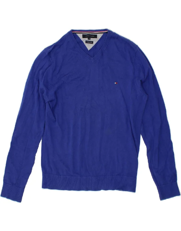 TOMMY HILFIGER Mens V-Neck Jumper Sweater Medium Blue Cotton Mesh Fabric Canvas Fabric Denim Fabric TOMMY HILFIGER Mens V-Neck Jumper Sweater Medium Blue Cotton Mesh Fabric Canvas Fabric Denim Fabric