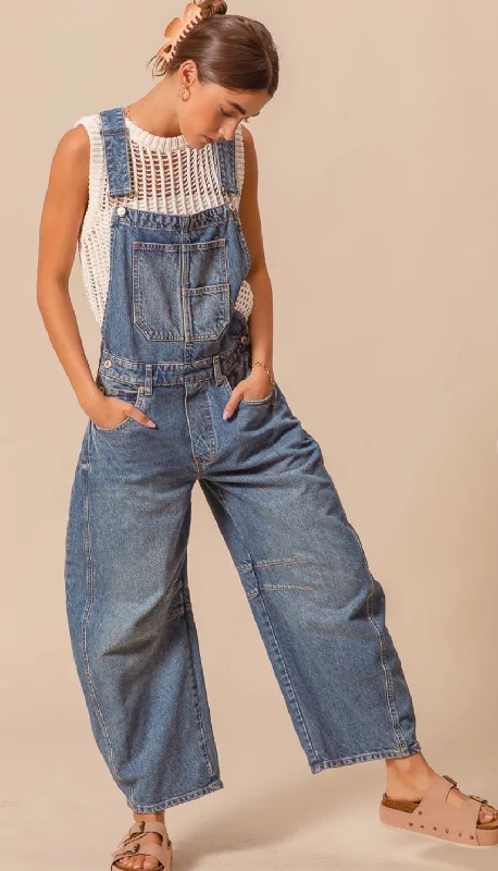 Barrel Jean Overalls Fashionable Vintage Wash Jeans