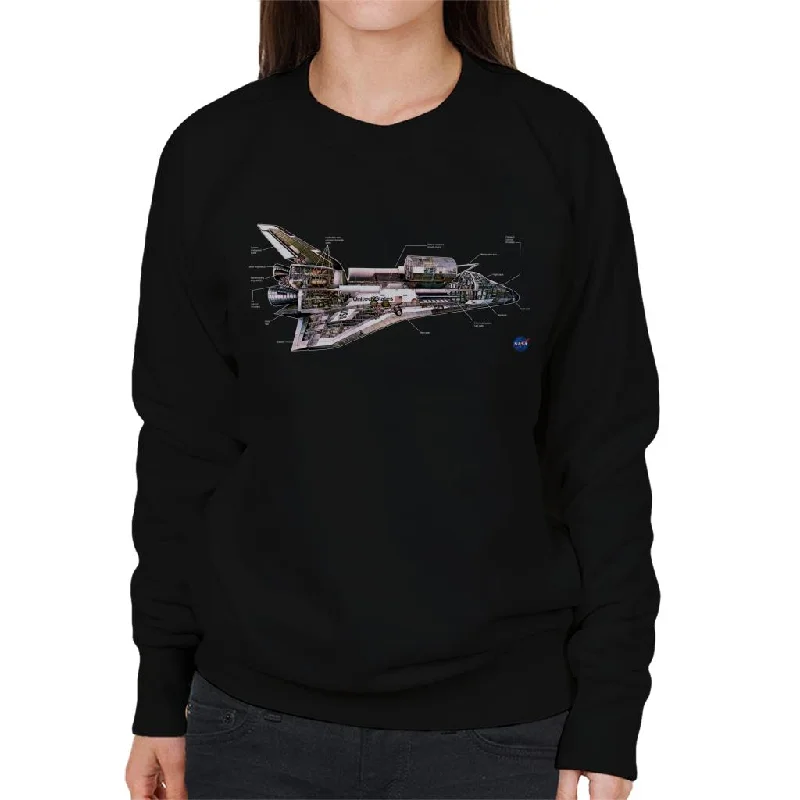 NASA Space Shuttle Schematic Diagram Women's Sweatshirt Hoodie with Hem Contrast Bold Stylish