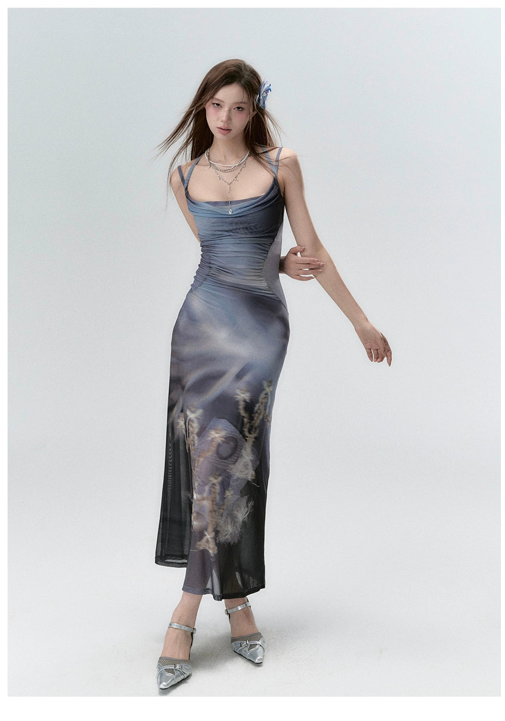 Mesh Mermaid Spaghetti Mini Dress Modern Satin Mini Dress