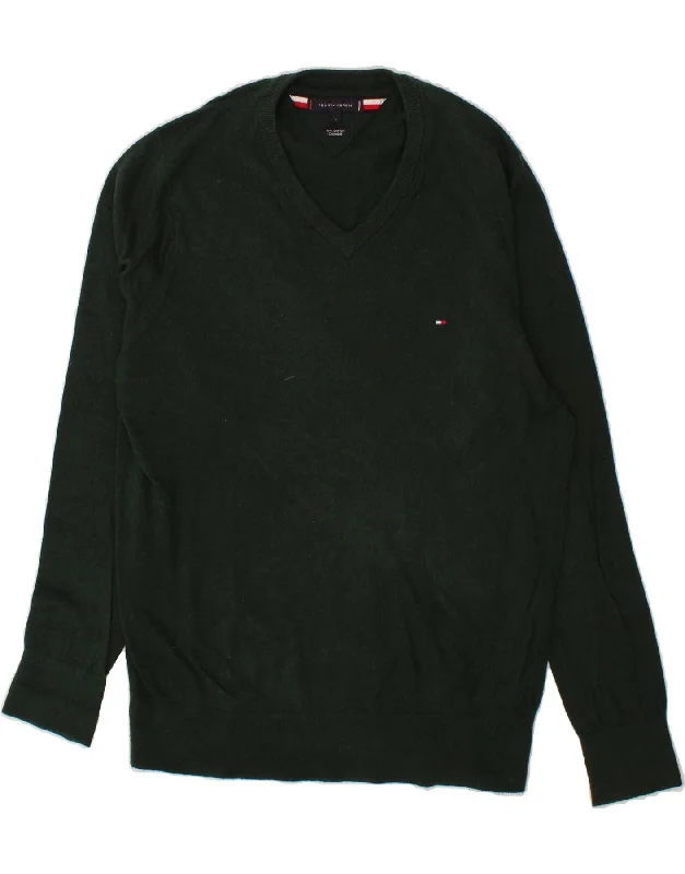 TOMMY HILFIGER Mens V-Neck Jumper Sweater Large Green Cotton Layered Multi-layer Single Layer TOMMY HILFIGER Mens V-Neck Jumper Sweater Large Green Cotton Layered Multi-layer Single Layer