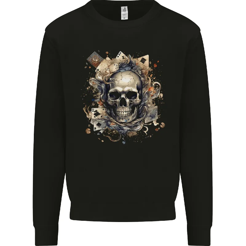 A Poker Skull Playing Cards Mens Sweatshirt Jumper Hoodie with Hem Detail Decorative Unique A Poker Skull Playing Cards Mens Sweatshirt Jumper Hoodie with Hem Detail Decorative Unique