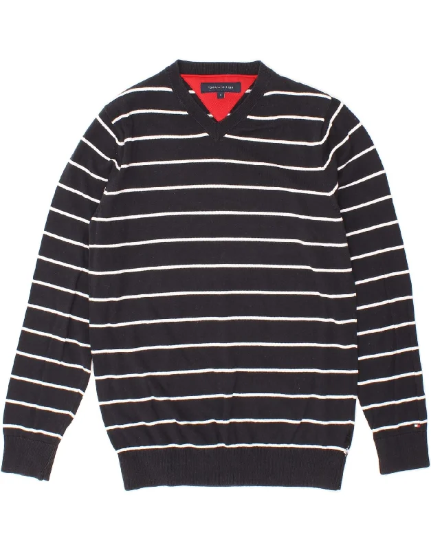 TOMMY HILFIGER Mens V-Neck Jumper Sweater Small Navy Blue Striped Nautical Boxy Sweater Fitted Sweater A-Line TOMMY HILFIGER Mens V-Neck Jumper Sweater Small Navy Blue Striped Nautical Boxy Sweater Fitted Sweater A-Line