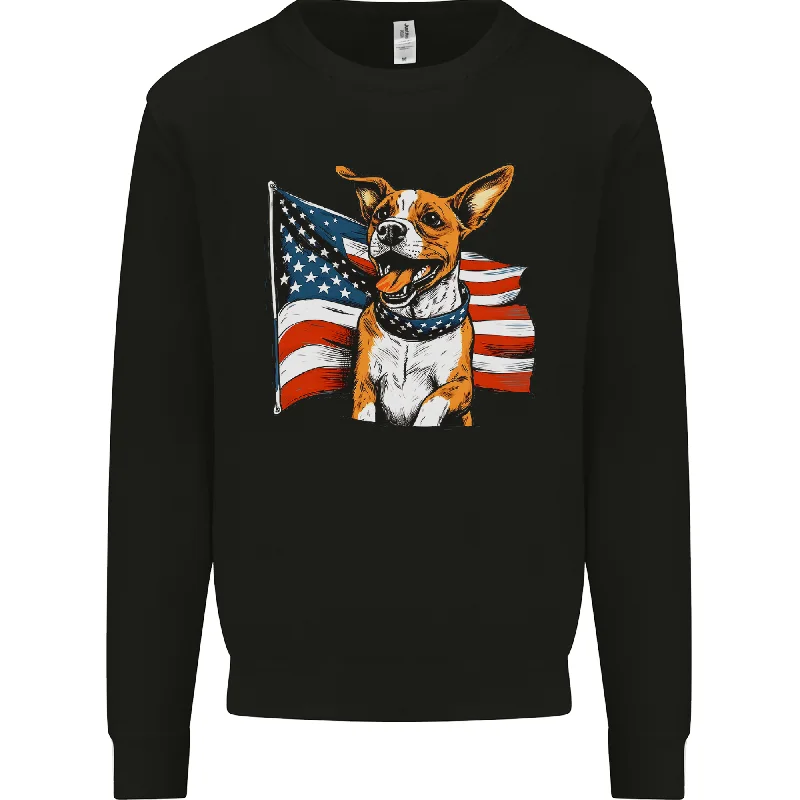A Jack Russell With USA Flag America Dog Mens Sweatshirt Jumper Hoodie with Hem Contrast Bold Stylish