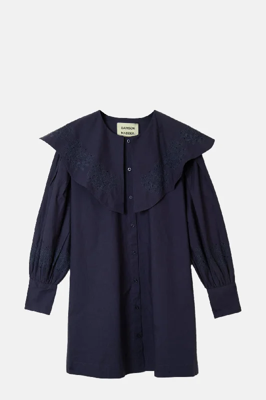 Mimi Mini Dress Navy Broderie Fashionable Mini Dress with Frills