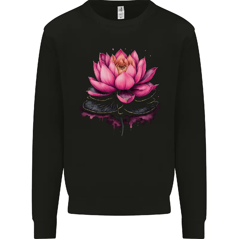 A Lotus Flower Gothic Goth Mens Sweatshirt Jumper Hoodie with Zipper Placket Modern Functional