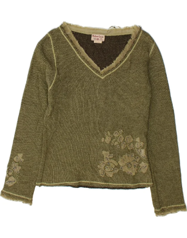 MARLBORO CLASSICS Womens V-Neck Jumper Sweater UK 20 2XL Green Floral Zippered Buttoned Snapped MARLBORO CLASSICS Womens V-Neck Jumper Sweater UK 20 2XL Green Floral Zippered Buttoned Snapped