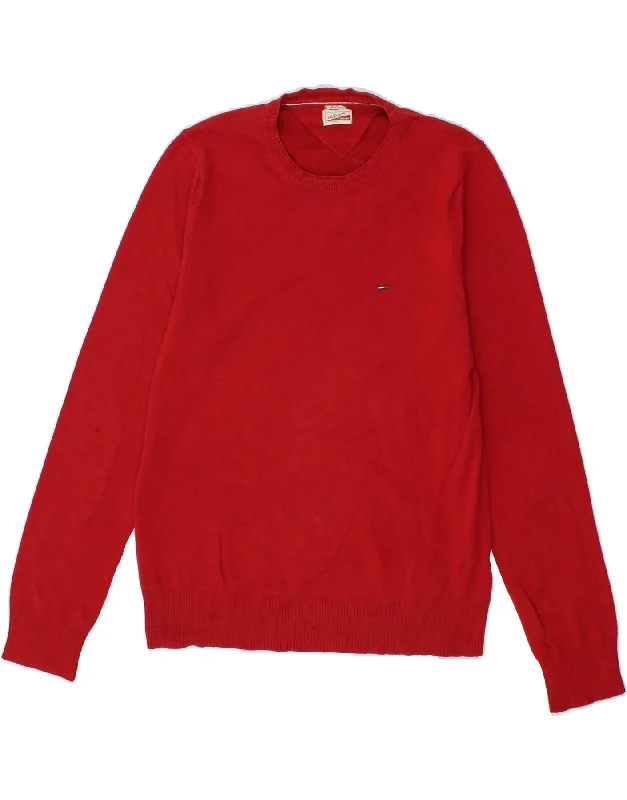 TOMMY HILFIGER Mens Crew Neck Jumper Sweater Medium Red Cotton Zippered Front Buttoned Front Snap Front TOMMY HILFIGER Mens Crew Neck Jumper Sweater Medium Red Cotton Zippered Front Buttoned Front Snap Front