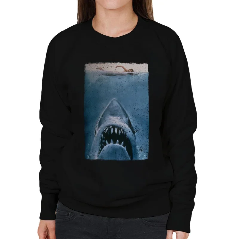 Jaws Classic Poster Stalking Prey Women's Sweatshirt Hoodie with Full-Zip Functional Layering Jaws Classic Poster Stalking Prey Women's Sweatshirt Hoodie with Full-Zip Functional Layering
