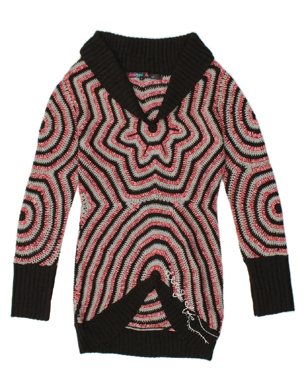 DESIGUAL Womens Longline Shawl Neck Jumper Sweater UK 14 Large Grey Bright Pastel Dark DESIGUAL Womens Longline Shawl Neck Jumper Sweater UK 14 Large Grey Bright Pastel Dark