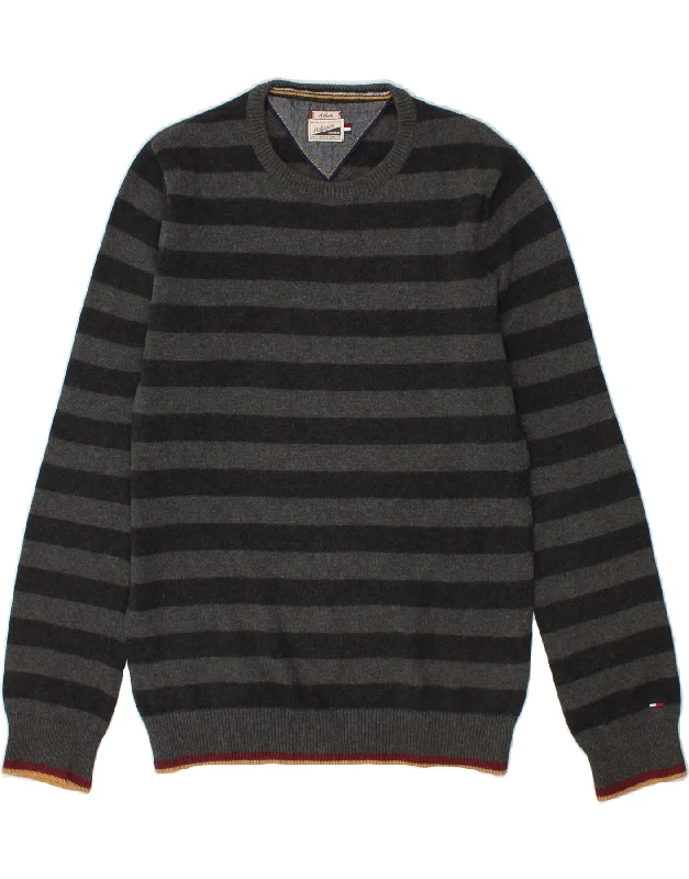 TOMMY HILFIGER Mens Crew Neck Jumper Sweater Medium Grey Striped Cotton Cotton Fabric Linen Fabric Terry Fabric TOMMY HILFIGER Mens Crew Neck Jumper Sweater Medium Grey Striped Cotton Cotton Fabric Linen Fabric Terry Fabric
