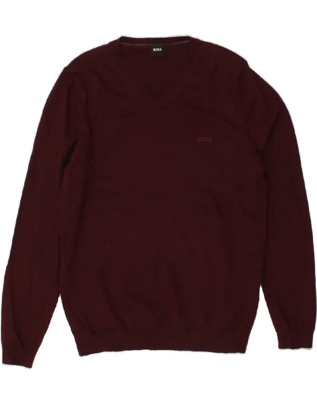 HUGO BOSS Mens V-Neck Jumper Sweater Large Burgundy Layered Multi-layer Single Layer HUGO BOSS Mens V-Neck Jumper Sweater Large Burgundy Layered Multi-layer Single Layer