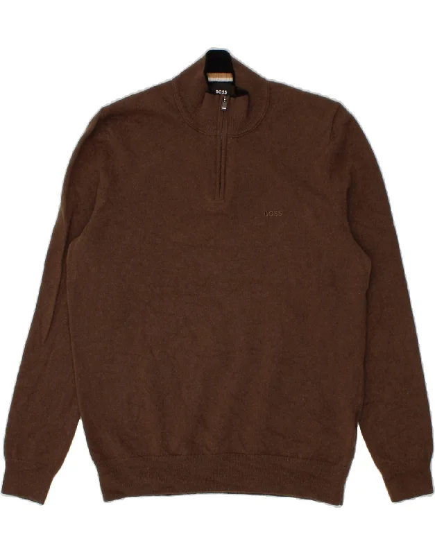 HUGO BOSS Mens Zip Neck Jumper Sweater XL Brown Virgin Wool Terry Terry Cloth Terry Knit HUGO BOSS Mens Zip Neck Jumper Sweater XL Brown Virgin Wool Terry Terry Cloth Terry Knit