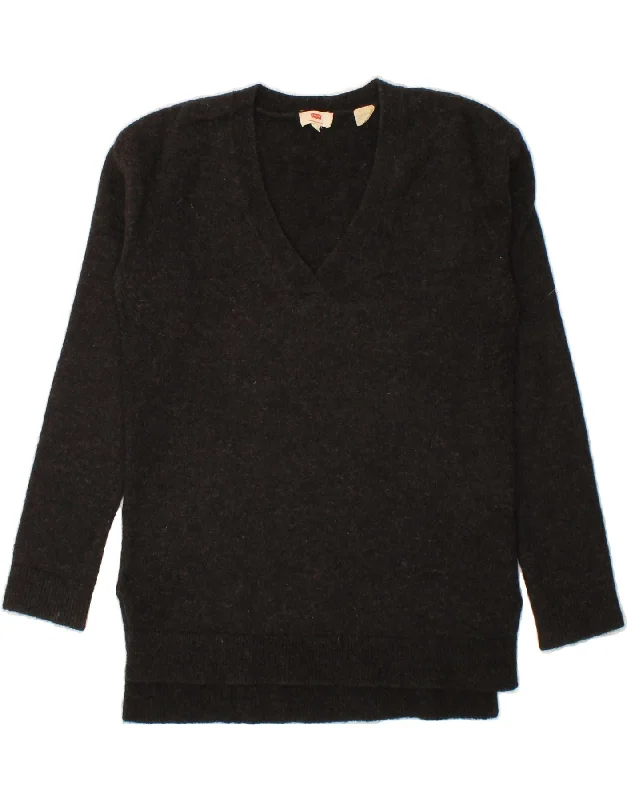LEVI'S Womens Longline V-Neck Jumper Sweater UK 10 Small Black Satin Blend Silk Blend Wool Blend LEVI'S Womens Longline V-Neck Jumper Sweater UK 10 Small Black Satin Blend Silk Blend Wool Blend