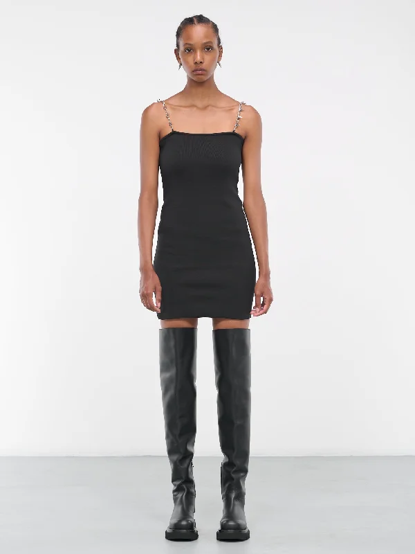 Stud Strap Mini Dress (AAWKN0216YA01-BLK0001-BLACK) Comfortable Off-Shoulder Mini Dress