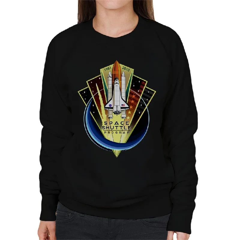 NASA Shuttle Program Commemorative Emblem Women's Sweatshirt Hoodie with Hem Elastic Stretchable Comfortable