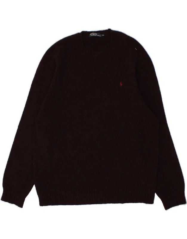 POLO RALPH LAUREN Mens Crew Neck Jumper Sweater 2XL Burgundy Wool Graphic Sweater Embroidered Appliqued POLO RALPH LAUREN Mens Crew Neck Jumper Sweater 2XL Burgundy Wool Graphic Sweater Embroidered Appliqued