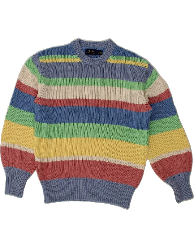 POLO RALPH LAUREN Womens Crew Neck Jumper Sweater UK 10 Small Blue Striped Fitted Slim Tailored POLO RALPH LAUREN Womens Crew Neck Jumper Sweater UK 10 Small Blue Striped Fitted Slim Tailored