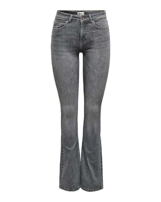 ONLY ONLJOY Dark Grey High Waist Slim Fit Bootcut Jeans for Women Fashionable Button-Front Jeans