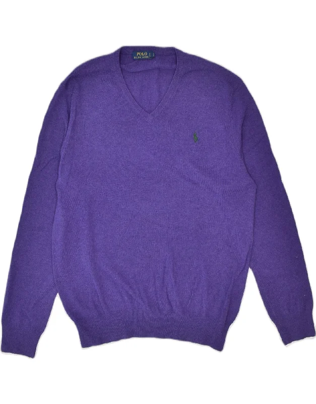 POLO RALPH LAUREN Mens V-Neck Jumper Sweater Large Purple Merino Wool Mesh Sweater Canvas Denim POLO RALPH LAUREN Mens V-Neck Jumper Sweater Large Purple Merino Wool Mesh Sweater Canvas Denim