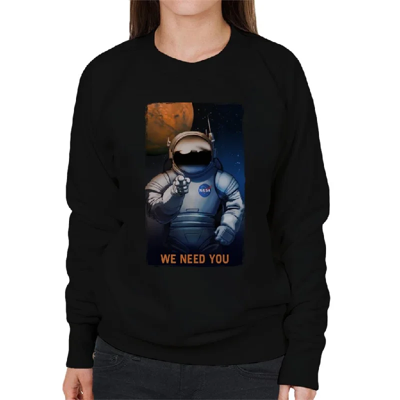 NASA We Need You Women's Sweatshirt Hoodie with Hem Frayed Vintage Worn