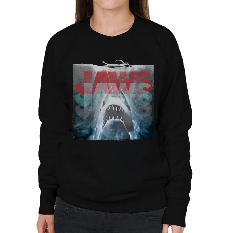 Jaws Layered Text Logo Women's Sweatshirt Hoodie with Button Classic Timeless