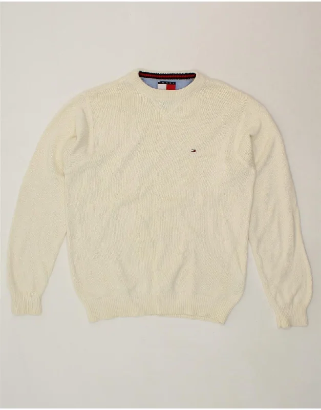 TOMMY HILFIGER Mens Crew Neck Jumper Sweater Small Off White Cotton Sweater Knitwear Pullover TOMMY HILFIGER Mens Crew Neck Jumper Sweater Small Off White Cotton Sweater Knitwear Pullover