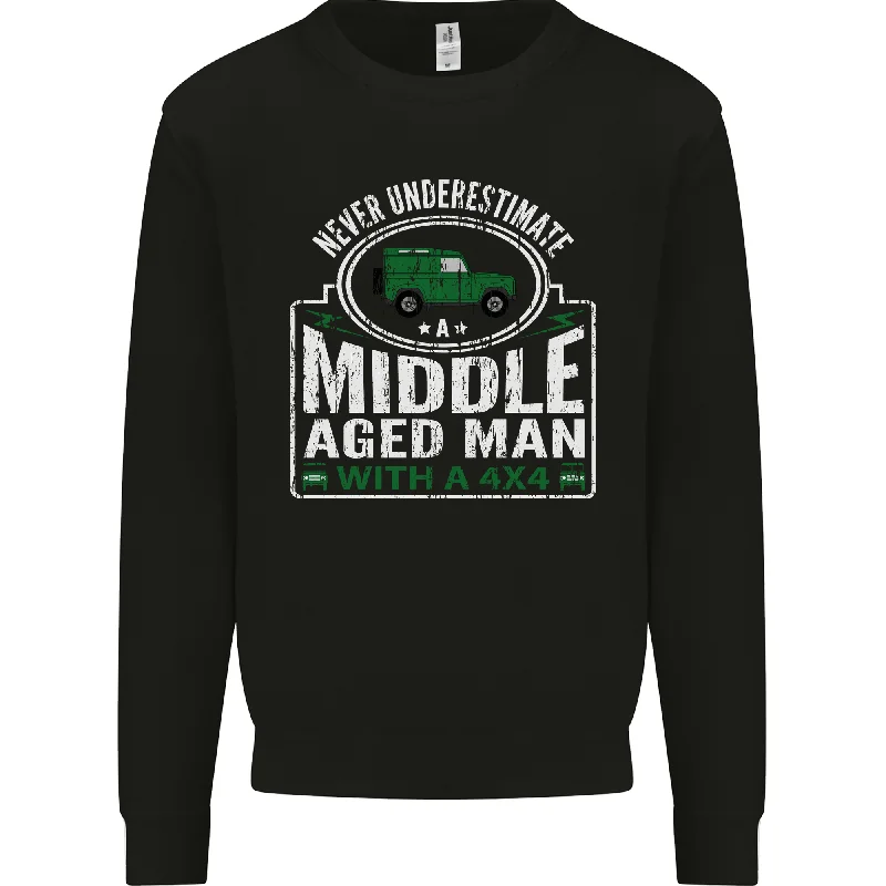 A Middle Aged Man With a 4x4 Off Roading Mens Sweatshirt Jumper Hoodie with Hem Applique Textured Unique