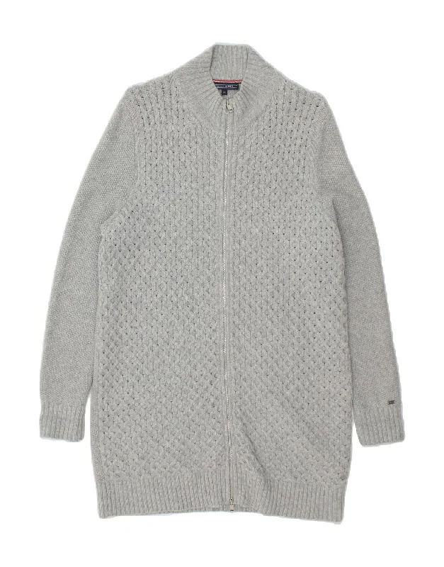 TOMMY HILFIGER Womens Longline Cardigan Sweater UK 18 XL Grey Wool Satin Fabric Silk Fabric Chiffon Fabric TOMMY HILFIGER Womens Longline Cardigan Sweater UK 18 XL Grey Wool Satin Fabric Silk Fabric Chiffon Fabric