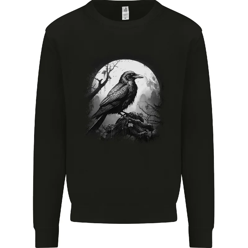 A Moonlit Raven Vikings Fantasy Mythology Crow Mens Sweatshirt Jumper Hoodie with Applique Textured Unique A Moonlit Raven Vikings Fantasy Mythology Crow Mens Sweatshirt Jumper Hoodie with Applique Textured Unique
