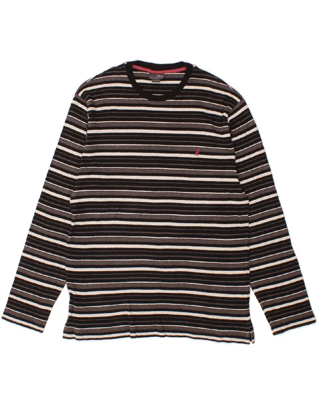 MARLBORO CLASSICS Womens Crew Neck Jumper Sweater UK 20 2XL Black Striped Zippered Front Buttoned Front Snap Front MARLBORO CLASSICS Womens Crew Neck Jumper Sweater UK 20 2XL Black Striped Zippered Front Buttoned Front Snap Front
