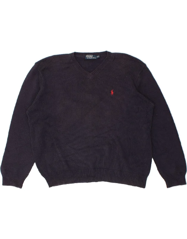 POLO RALPH LAUREN Womens V-Neck Jumper Sweater UK 20 2XL Navy Blue Herringbone Houndstooth Plaid POLO RALPH LAUREN Womens V-Neck Jumper Sweater UK 20 2XL Navy Blue Herringbone Houndstooth Plaid