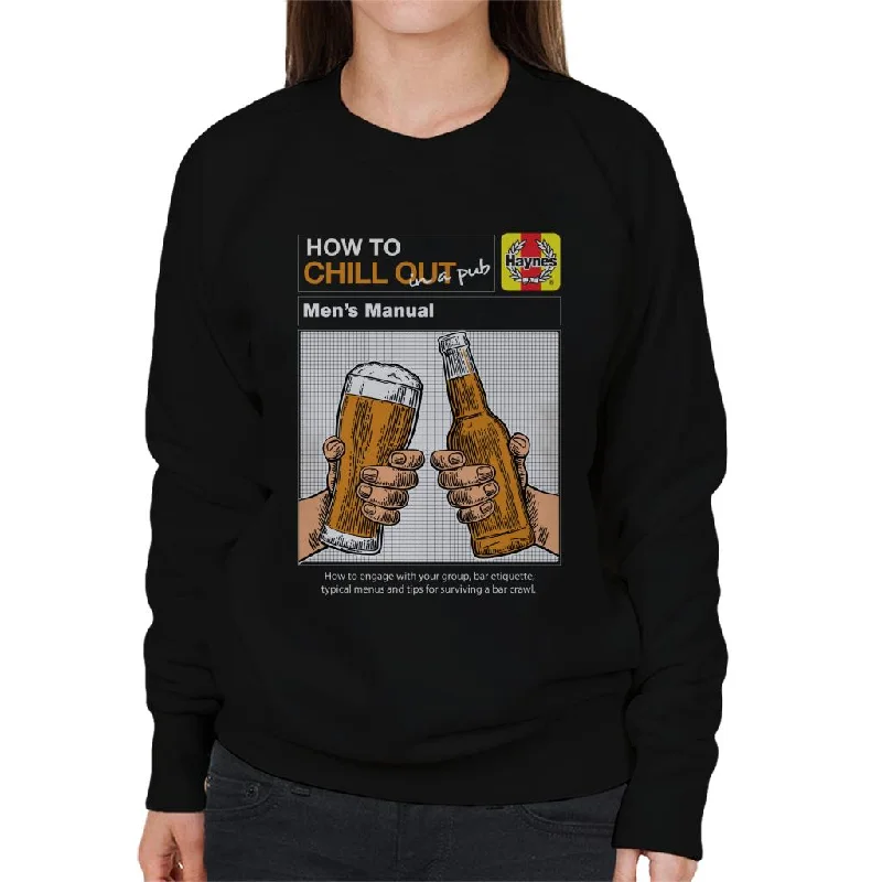 Haynes How To Chill Out In A Pub Women's Sweatshirt Hoodie with Frayed Bohemian Relaxed Haynes How To Chill Out In A Pub Women's Sweatshirt Hoodie with Frayed Bohemian Relaxed