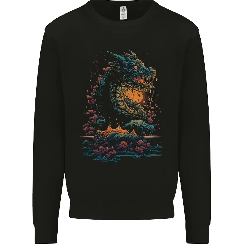 A Japanese Fantasy Water Dragon Mens Sweatshirt Jumper Hoodie with Mesh Breathable Sporty
