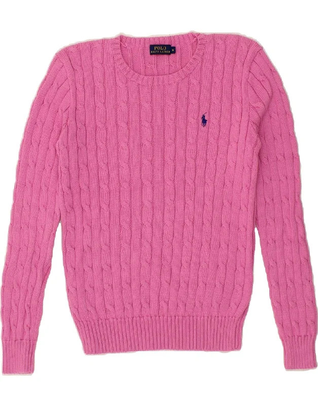 POLO RALPH LAUREN Womens Crew Neck Jumper Sweater UK 14 Medium Pink Cotton Plaid Sweater Polka Dot Checkered POLO RALPH LAUREN Womens Crew Neck Jumper Sweater UK 14 Medium Pink Cotton Plaid Sweater Polka Dot Checkered