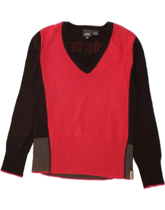 G-STAR Womens Graphic V-Neck Jumper Sweater UK 16 Large Pink Colourblock Modern Contemporary Chic G-STAR Womens Graphic V-Neck Jumper Sweater UK 16 Large Pink Colourblock Modern Contemporary Chic