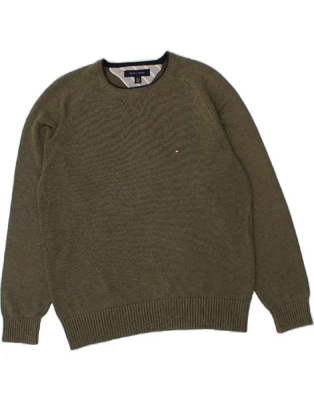 TOMMY HILFIGER Mens Crew Neck Jumper Sweater Medium Khaki Cotton Solid Print Embellished TOMMY HILFIGER Mens Crew Neck Jumper Sweater Medium Khaki Cotton Solid Print Embellished