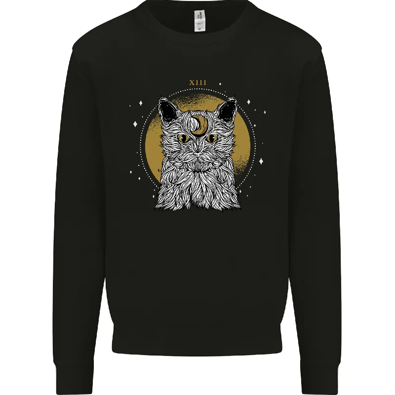 A Lunar Cat Moon Mens Sweatshirt Jumper Hoodie with Snap Buttons Easy Quick