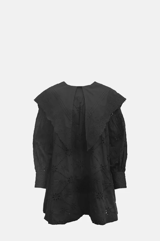 Clementine Collared Mini Dress Black Trendy Button-Detail Mini Dress