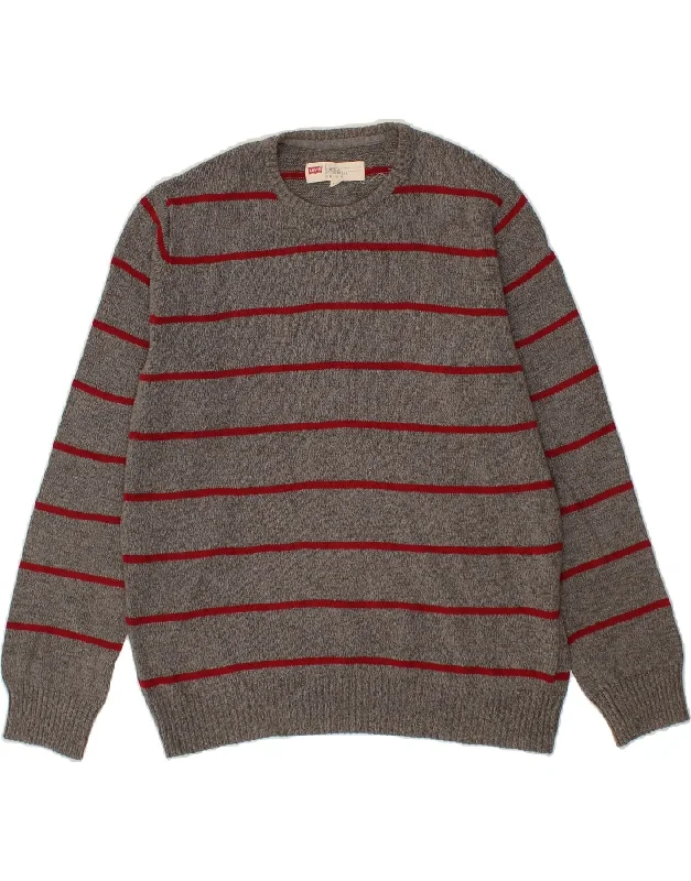 LEVI'S Mens Standard Fit Crew Neck Jumper Sweater Large Grey Striped Zippered Buttoned Snapped LEVI'S Mens Standard Fit Crew Neck Jumper Sweater Large Grey Striped Zippered Buttoned Snapped