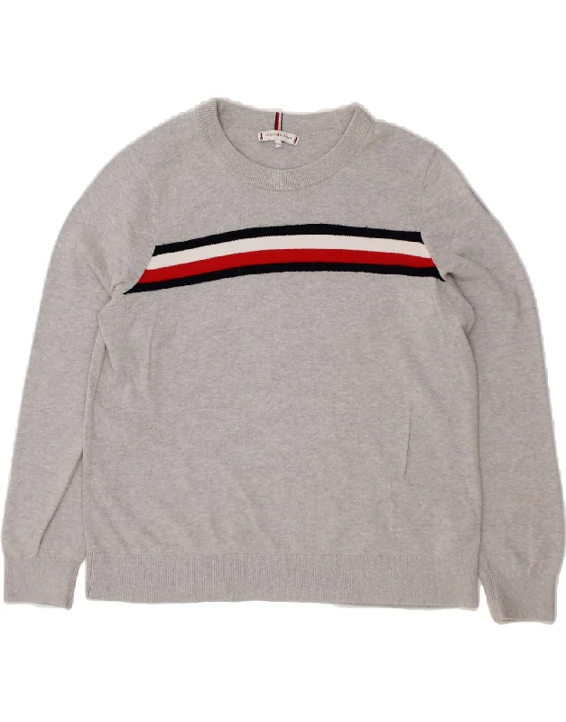 TOMMY HILFIGER Womens Crew Neck Jumper Sweater UK 16 Large Grey Cotton Soft Cozy Warm TOMMY HILFIGER Womens Crew Neck Jumper Sweater UK 16 Large Grey Cotton Soft Cozy Warm