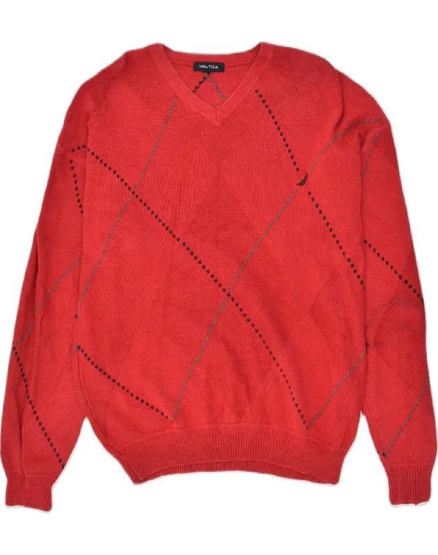 NAUTICA Mens V-Neck Jumper Sweater Large Red Cotton Wool Sweater Cotton Sweater Cashmere Sweater NAUTICA Mens V-Neck Jumper Sweater Large Red Cotton Wool Sweater Cotton Sweater Cashmere Sweater